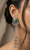 Green Silver Long Kashmiri Earrings - view 2