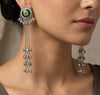 Green Silver Long Kashmiri Earrings - view 3