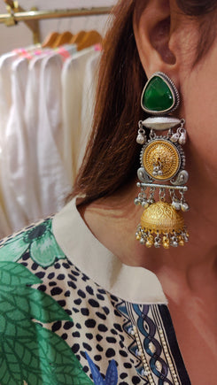 Green Stone Jhumka Earrings - view 2