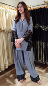 Grey Black Leather Patchwork Farshi Set