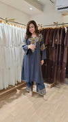 Grey Kashmiri Paisley Embroidered Kurta Pant Set - view 3