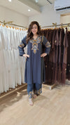 Grey Kashmiri Paisley Embroidered Kurta Pant Set - view 4