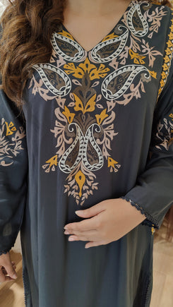 Grey Kashmiri Paisley Embroidered Kurta Pant Set - view 5