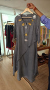 Grey Metal Linen Drape Dress