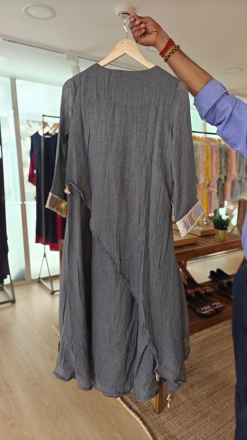 Grey Metal Linen Drape Dress - view 2