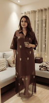 Hand Embellished Brown Shirt Dress With Net - view 5
