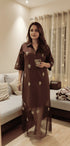 Hand Embellished Brown Shirt Dress With Net - view 5