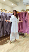 Hand Embellished White Shirt Dress With Net - view 2
