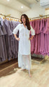 Hand Embellished White Shirt Dress With Net - view 3