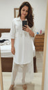 Hand Embellished White Shirt Dress With Net - view 4