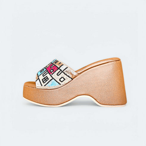 Hand-Embroidered Boho Brown Wedges - Womens Fashion - Wedges