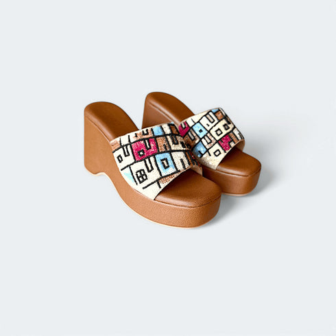 Hand-Embroidered Boho Brown Wedges - Womens Fashion - Wedges