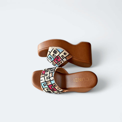 Hand-Embroidered Boho Brown Wedges - Womens Fashion - Wedges