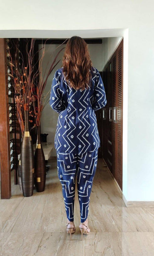 Indigo Blazer Dhoti Set