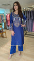 Indigo Blue Embroidered Kurta Set with Tassel