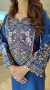 Indigo Blue Embroidered Kurta Set with Tassel - view 3
