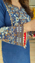 Indigo Blue Embroidered Kurta Set with Tassel - view 5