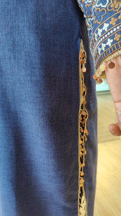 Indigo Blue Embroidered Kurta Set with Tassel - view 6