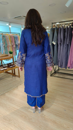 Indigo Blue Embroidered Kurta Set with Tassel - view 8