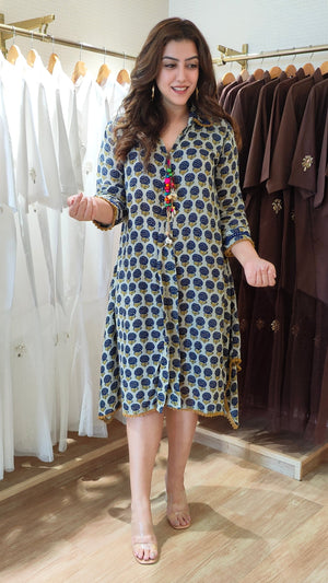 Indigo Blue Floral High Low Midi Dress
