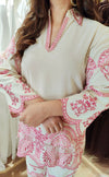 Ivory & Blush Pink Embroidered Cutwork Coord Set - view 4