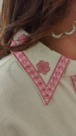 Ivory & Blush Pink Embroidered Cutwork Coord Set - view 7