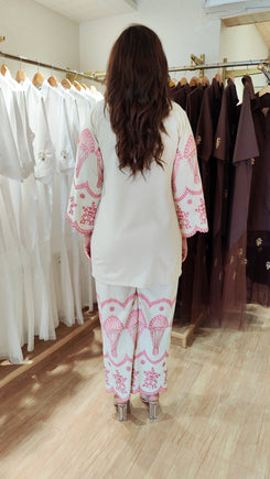 Ivory & Blush Pink Embroidered Cutwork Coord Set - view 9
