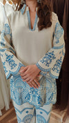 Ivory & Pastel Blue Embroidered Cutwork Coord Set - view 6