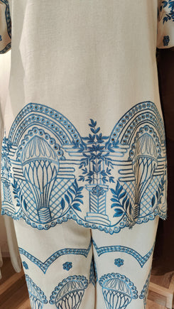 Ivory & Pastel Blue Embroidered Cutwork Coord Set - view 7