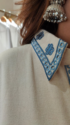 Ivory & Pastel Blue Embroidered Cutwork Coord Set - view 8
