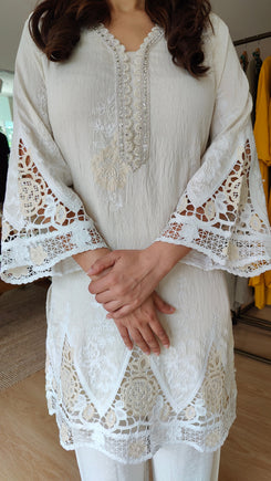Crochet Ivory White Cutwork Co-ord Set - view 2
