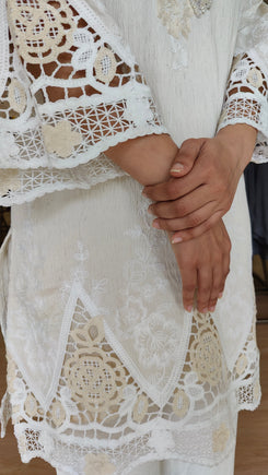 Crochet Ivory White Cutwork Co-ord Set - view 5