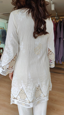 Crochet Ivory White Cutwork Co-ord Set - view 9