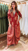 Jaipuri Maroon Drape Skirt Set For Women