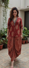 Jaipuri Maroon Drape Skirt Set For Women - view 2