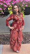 Jaipuri Maroon Drape Skirt Set For Women - view 3
