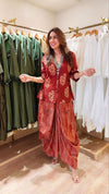 Jaipuri Maroon Drape Skirt Set For Women - view 4