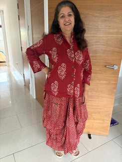 Jaipuri Maroon Drape Skirt Set For Women - view 9