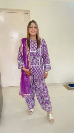 Jaipuri Purple Farshi Salwar Set - view 11