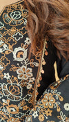 Jet Black Embroidered Kurta Set with Tassel - view 7