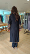 Jet Black Embroidered Kurta Set with Tassel - view 8