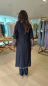 Jet Black Embroidered Kurta Set with Tassel - view 8