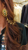 Kashmiri Style Golden Earrings with Ghungroo Ear Chain - view 2