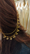 Kashmiri Style Golden Earrings with Ghungroo Ear Chain - view 3