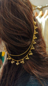 Kashmiri Style Golden Earrings with Ghungroo Ear Chain - view 4
