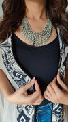 Layered White Bead Silver Oxidised Necklace