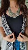 Layered White Bead Silver Oxidised Necklace