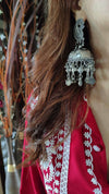 Lightweight Peacock Silver Oxidised Jhumka Earring