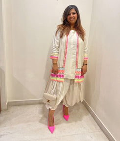 Neon White Dhoti Jacket Set - view 8