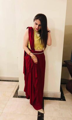 Maroon Drape Skirt - Top Not Included